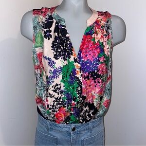 Anthropologie Tiny Tank Sleeveless Blouse Button Front Floral Multicolor pink XS